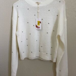 Chelsea & Violet White Sweater with Stud Accents